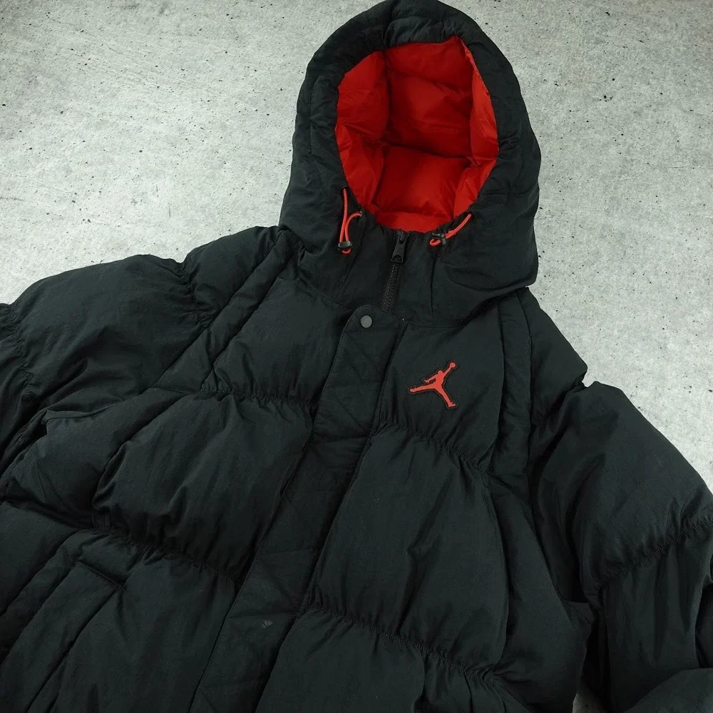 Jordan Essential Mens Puffer Jacket Black Red Hooded DQ7348-010 Large